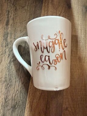 Royal Norfolk White Ceramic Mug with "Snuggle Season" Rose Gold Lettering